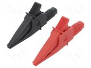 Crocodile clip; 20A; 1kV; black,red; max.39mm; 4mm socket CLIFF