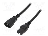 Cable; 3x14AWG; IEC C14 male,IEC C15 female; PVC; 1.8m; black; 15A LIAN DUNG