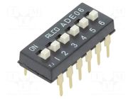 Switch: DIP-SWITCH; Poles number: 6; ON-OFF; 0.1A/24VDC; Pos: 2; THT TE Connectivity