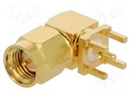 Connector: SMA; plug; male; angled 90°; 50Ω; THT; for cable; PTFE AMPHENOL RF