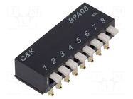 Switch: DIP-SWITCH; Poles number: 8; 0.1A/5VDC; Pos: 2; SMT; 100MΩ C&K