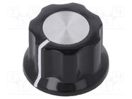 Knob; with flange; plastic; Øshaft: 6.35mm; Ø15.7x12mm; black; PKES TE Connectivity