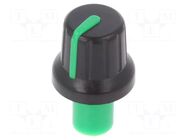 Knob; with pointer; ABS; Øshaft: 6mm; Ø16x14.4mm; black; push-in SR PASSIVES