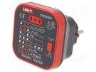 Tester: power socket; LEDs; 50÷60Hz; 230VAC; Plug: EU UNI-T
