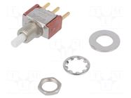 Switch: push-button; Pos: 2; SPDT; 1A/120VAC; 1A/28VDC; ON-(ON) C&K