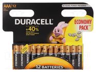 Battery: alkaline; AAA,R3; 1.5V; non-rechargeable; 12pcs; BASIC DURACELL