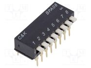 Switch: DIP-SWITCH; Poles number: 8; 0.1A/5VDC; Pos: 2; -20÷85°C C&K
