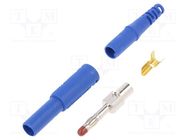 Plug; 4mm banana; 32A; 1kVDC; blue; insulated; Max.wire diam: 4mm SCHÜTZINGER