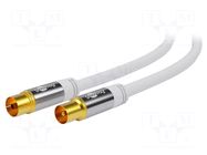 Cable; 10m; coaxial 9.5mm socket,coaxial 9.5mm plug; PVC; white GOOBAY