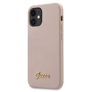 Guess GUHCP12SLSLMGLP iPhone 12 mini 5.4" light pink/light pink hardcase Silicone Script Gold Logo, Guess