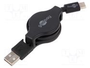 Cable; USB 2.0; USB A plug,USB C plug; 1m; black Goobay