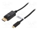 Adapter; DisplayPort plug,USB C plug; 1.8m; black; black LOGILINK