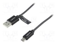 Cable; USB A plug,USB B micro plug; 1m; grey; PVC; textile LOGILINK