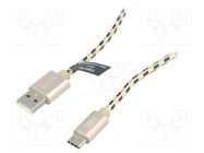 Cable; USB A plug,USB C plug; 1m; black-brown; PVC; textile LOGILINK