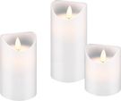 Set of 3 LED Real Wax Candles, White - with timer function and pendant wick, battery-operated