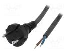 Cable; 2x1.5mm2; CEE 7/17 (C) plug,wires; rubber; Len: 3m; black JONEX