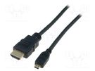 Cable; HDMI 1.4; HDMI plug,micro HDMI plug; 2m; black DIGITUS