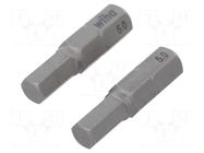 Screwdriver bit; hex key; HEX 5mm; Overall len: 25mm; 2pcs. WIHA