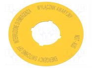 Description label; 22mm; -25÷70°C; IP66; Dim: Ø60mm EATON ELECTRIC