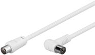 Angled Antenna Cable (80 dB), Double Shielded, 1.5 m, white - coaxial plug > coaxial socket 90° (fully shielded)
