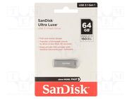 Pendrive; USB 3.2; 64GB; R: 150MB/s; ULTRA LUXE; silver; USB A SANDISK