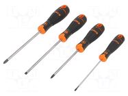 Kit: screwdrivers; Phillips,slot; PH1,PH2,3x0.5mm,5.5x1mm; 4pcs. BAHCO