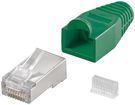RJ45 Plug, CAT 5e STP Shielded with Strain-relief Boot, green - for round cable, with threader