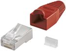 RJ45 Plug, CAT 5e STP Shielded with Strain-relief Boot, red - for round cable, with threader