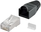 RJ45 Plug, CAT 5e STP Shielded with Strain-relief Boot, black - for round cable, with threader