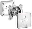Complete Set: 3-Hole Antenna Stub/End Socket, white - incl. cover and frame, with direct voltage (DC) feed-through