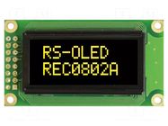 Display: OLED; alphanumeric; 8x2; Dim: 58x32x10mm; yellow; PIN: 16 RAYSTAR OPTRONICS