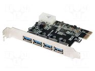 PC extension card: PCIe; RJ45 socket x4; USB 3.0 LOGILINK