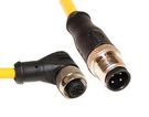 M12 CORDSET, 4-POS MALE STRAIGHT-FEMALE RIGHT ANGLE, 22 AWG, 10M 68AK2085