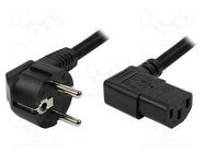 Cable; CEE 7/7 (E/F) plug angled,IEC C13 female 90°; 2m; black 