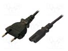 Cable; CEE 7/16 (C) plug,IEC C7 female; 1.8m; black; 2.5A; 250V LOGILINK