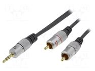 Cable; Jack 3.5mm 3pin plug,RCA plug x2; 1.8m; black PROLINK