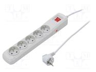 Plug socket strip: protective; Sockets: 5; 250VAC; 10A; grey ARMAC