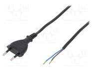 Cable; 2x0.5mm2; CEE 7/16 (C) plug,wires; PVC; 1.5m; black; 2.5A 