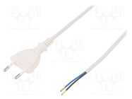 Cable; 2x0.5mm2; CEE 7/16 (C) plug,wires; PVC; 3m; white; 2.5A PLASTROL