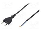 Cable; 2x0.75mm2; CEE 7/16 (C) plug,wires; PVC; 3m; black; 2.5A PLASTROL
