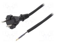 Cable; 2x1mm2; CEE 7/17 (C) plug,wires; rubber; 5m; black; 16A PLASTROL