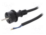 Cable; 2x1.5mm2; CEE 7/17 (C) plug,wires; rubber; 3m; black; 16A PLASTROL