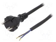 Cable; 2x1mm2; CEE 7/17 (C) plug,wires; rubber; 2m; black; 16A PLASTROL