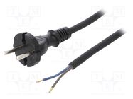 Cable; 2x1mm2; CEE 7/17 (C) plug,wires; rubber; 4m; black; 16A PLASTROL