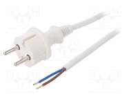 Cable; 2x1.5mm2; CEE 7/17 (C) plug,wires; PVC; 2m; white; 16A; 250V PLASTROL