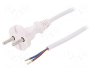 Cable; 2x1mm2; CEE 7/17 (C) plug,wires; PVC; 3m; white; 16A; 250V PLASTROL