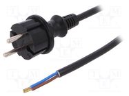 Cable; 2x1.5mm2; CEE 7/17 (C) plug,wires; PVC; 4m; black; 16A; 250V PLASTROL