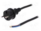 Cable; 2x1.5mm2; CEE 7/17 (C) plug,wires; PVC; 3m; black; 16A; 250V PLASTROL