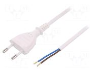 Cable; 2x0.75mm2; CEE 7/16 (C) plug,wires; PVC; 1m; white; 2.5A PLASTROL