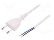 Cable; 2x0.75mm2; CEE 7/16 (C) plug,wires; PVC; 1.5m; white; 2.5A PLASTROL